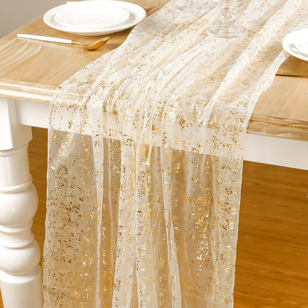 AerWo 2 Pcs Gold Table Runner 10FT, Glitter Table Runner Wedding Decorations, Sheer Table Runner ... | Amazon (US)
