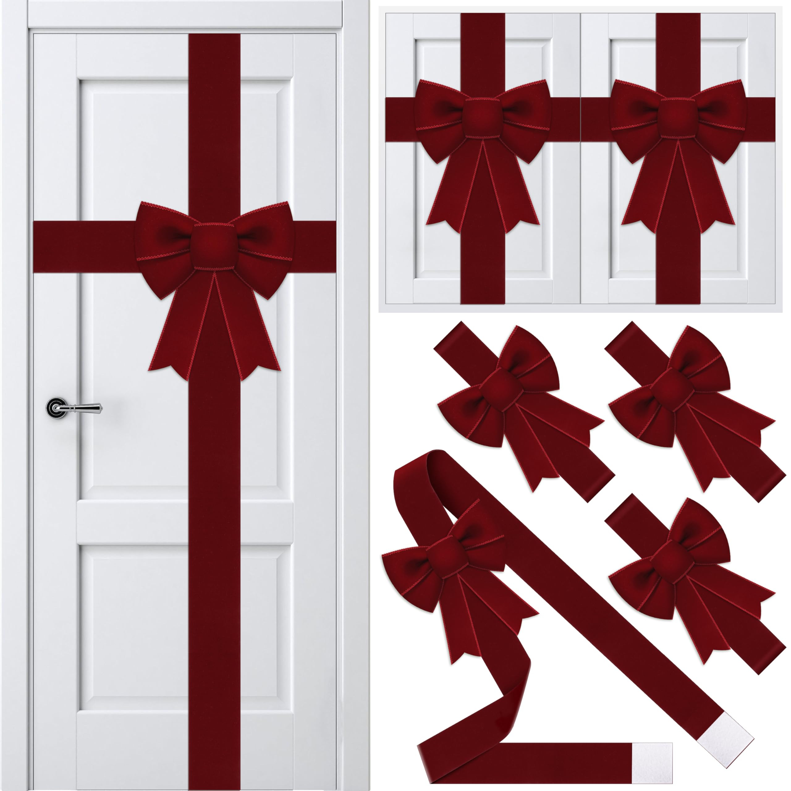 Fayoo 6 Pcs Christmas Cabinet Bow Ribbon Large Burgundy Velvet Cabinet Door Bows Decoration Set H... | Amazon (US)