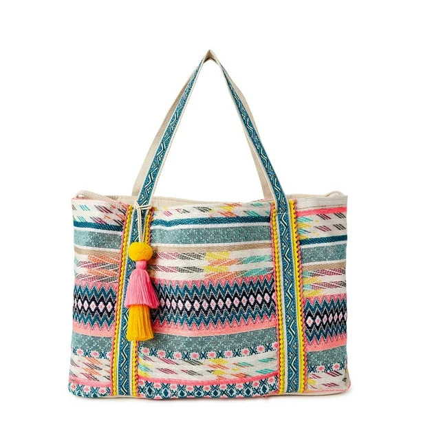 No Boundaries Women's Woven Tote Bag Bright Multi - Walmart.com | Walmart (US)