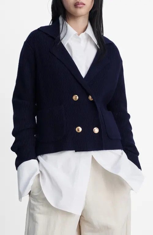 MANGO Double Breasted Cardigan in Dark Navy at Nordstrom, Size X-Small | Nordstrom