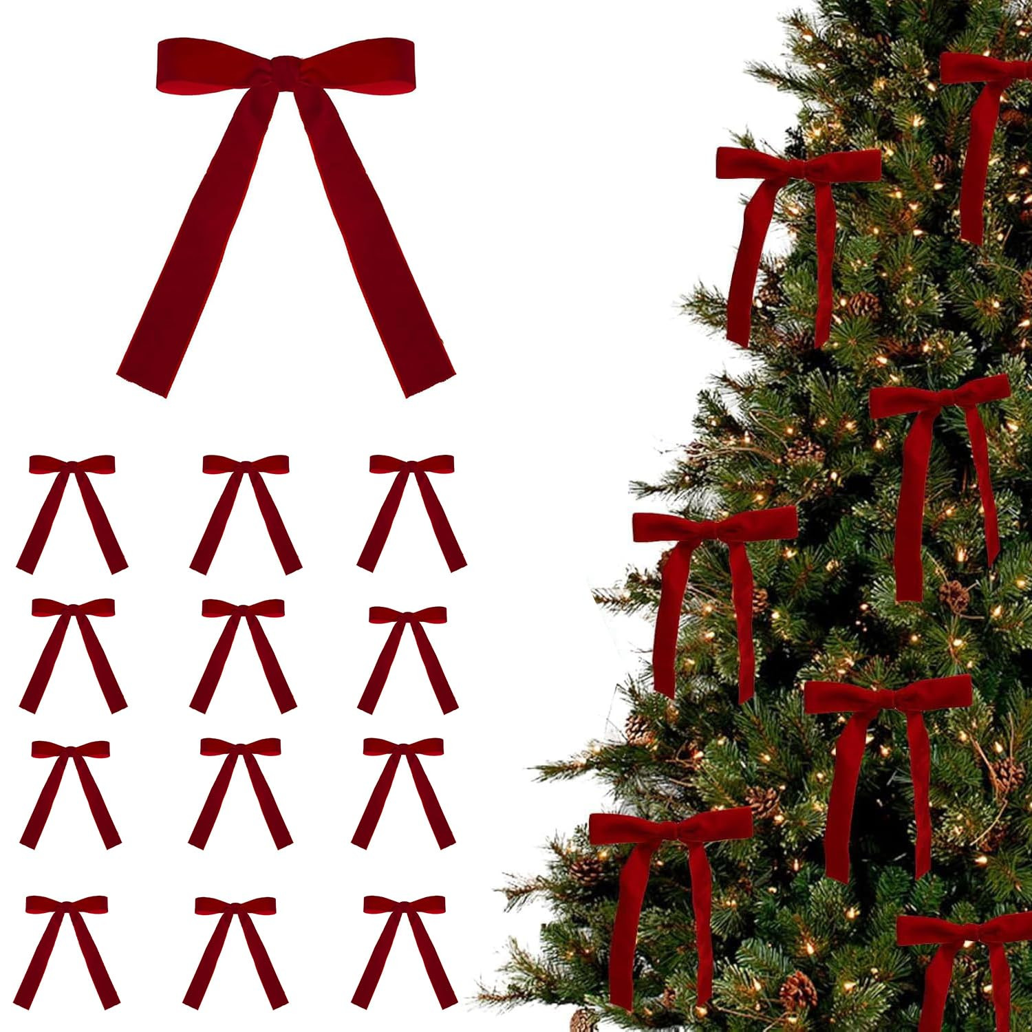 24 Pcs Velvet Bows for Christmas Tree,Velvet Christmas Tree Bows Door Garland Decor Vintage Wreat... | Amazon (US)