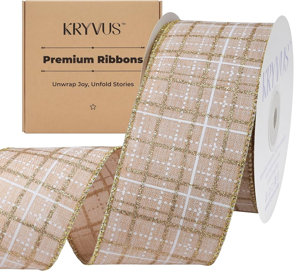 Plaid Christmas Ribbon, 2.5 Inch X 10 Yards Natural Linen Christmas Ribbon with Gold Wired Edge, ... | Amazon (US)