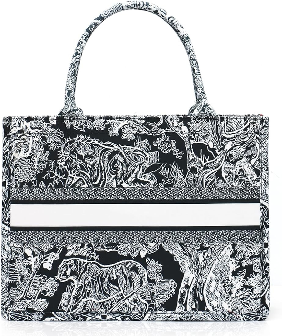 FENGJINRUHUA Fashion Luxury Tote Bag Cotton Linen Handbag Large Capacity Jacquard Embroidery Retr... | Amazon (US)