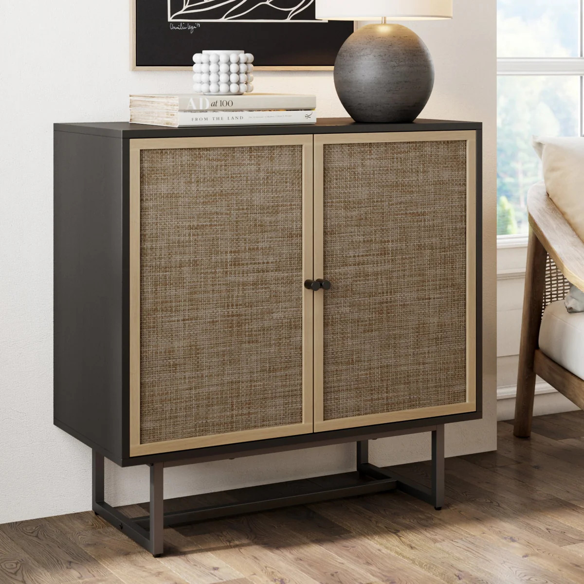 Wood & Rattan Storage Cabinet Black | Nathan James