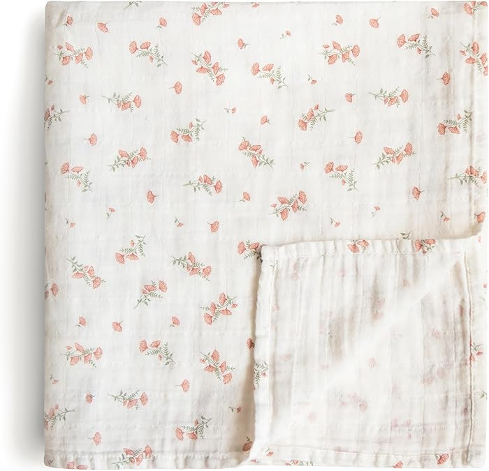 mushie Muslin Baby Swaddle Blanket | 100% Organic Cotton (Pink Flowers) | Amazon (US)
