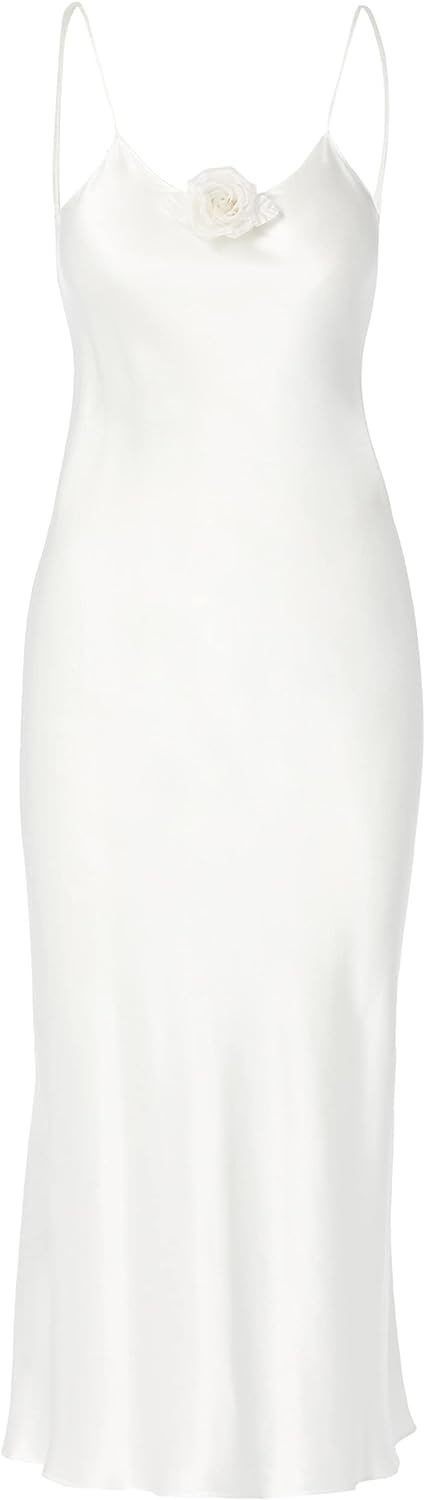 Amazon.com: Rodarte, Off-White Silk Satin Mid Length Slip Dress with Silk Flower : Luxury Stores | Amazon (US)