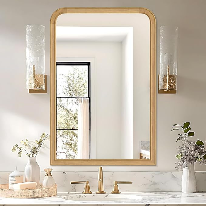 WallBeyond Wood Frame Bathroom Mirror 24" x 36" Wooden Arched Wall Mirror Farmhouse Style Bathroo... | Amazon (US)