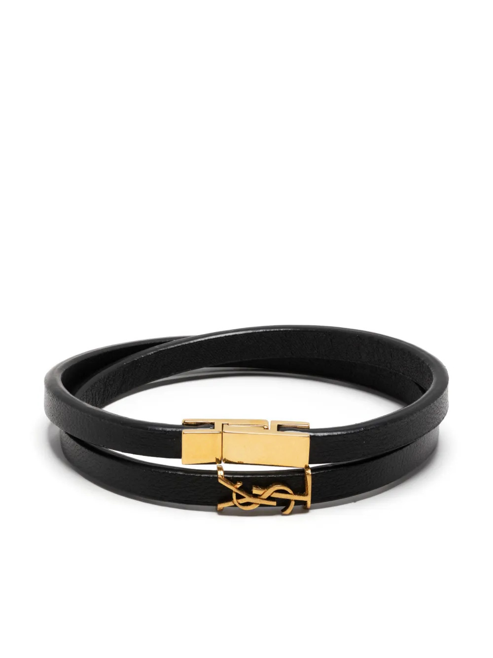 Saint Laurent double-wrap Leather Bracelet | Black | FARFETCH UK | Farfetch Global