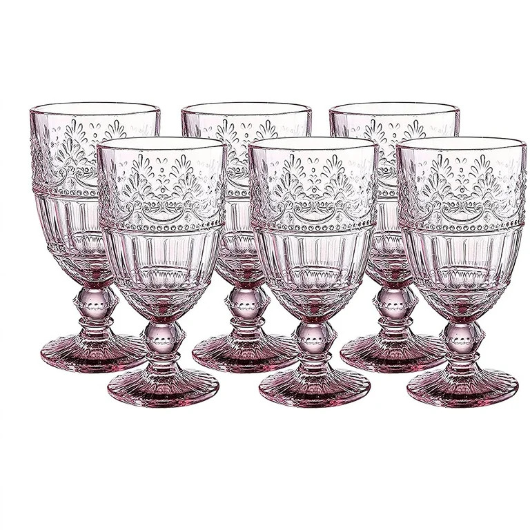 Whole Housewares | Colored Glass Goblet 11 Oz Embossed Design Wedding Glass Set | 1 | Walmart (US)