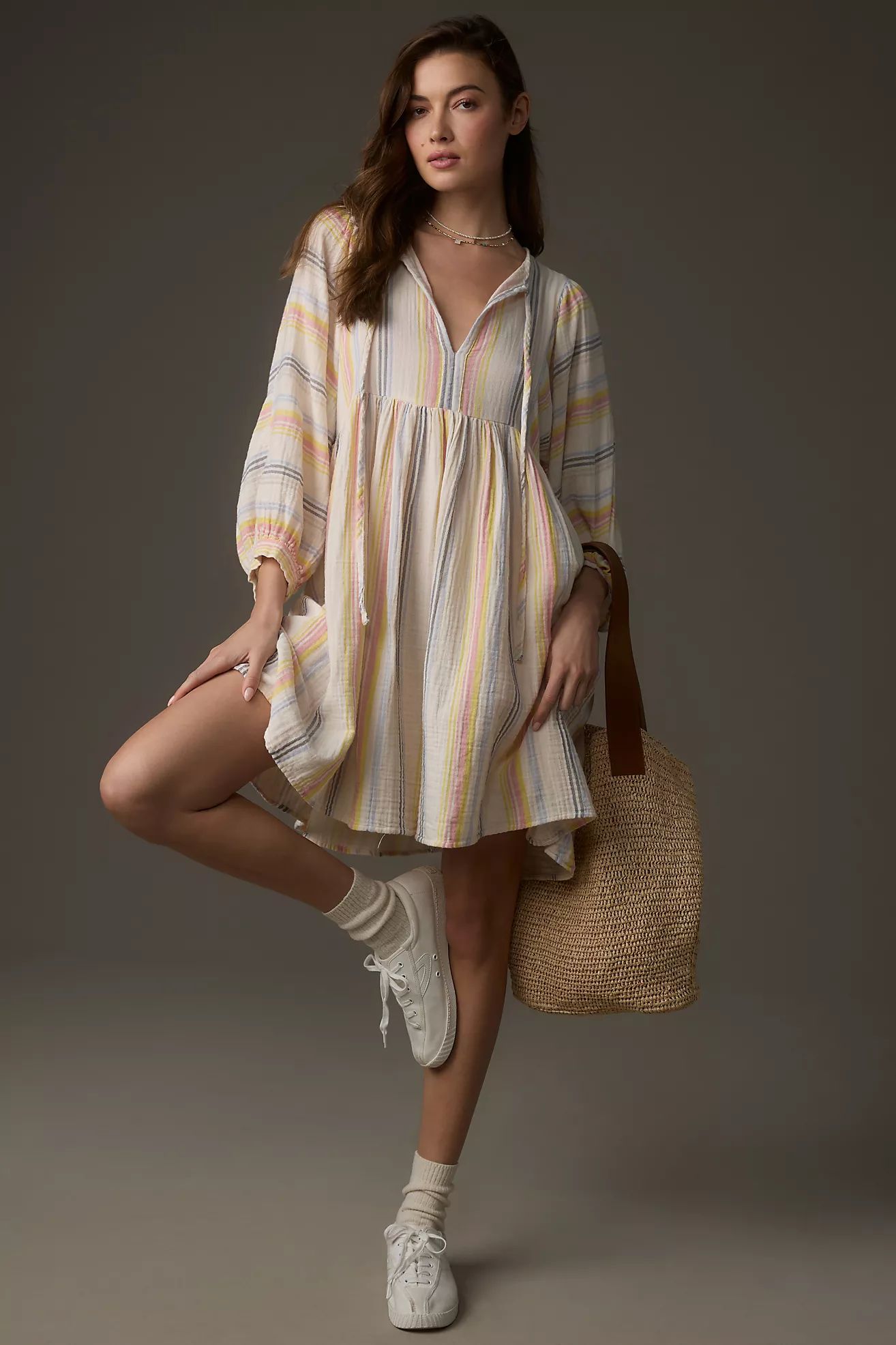 Sundry Long-Sleeve Babydoll Mini Dress | Anthropologie (US)