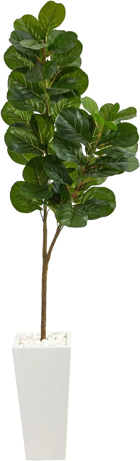 Nearly Natural 6ft. Fiddle Leaf Fig Artificial Tree in Tall White Planter | Amazon (US)