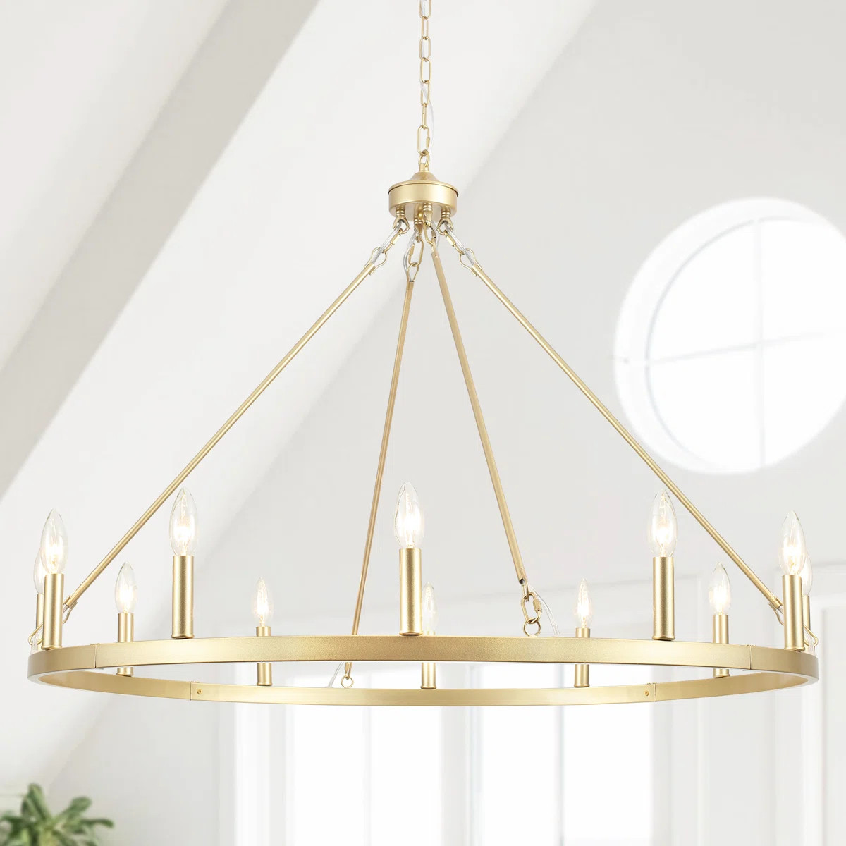 Moomal 12-Light Farmhouse Candle Dimmable Wagon Wheel Chandelier for Living Room Kitchen Island D... | Wayfair North America
