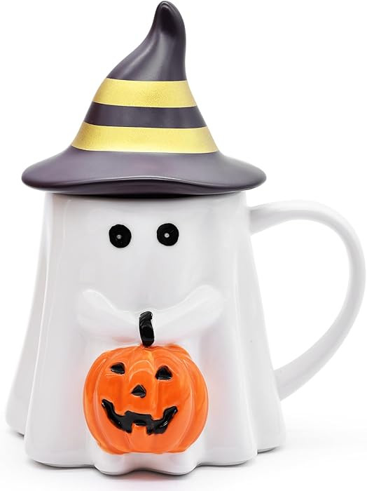 14 oz Halloween Ghost Mug Decorations, Ceramic Coffee Cup with Pumpkin and Witch Hat, Cute Ghost ... | Amazon (US)