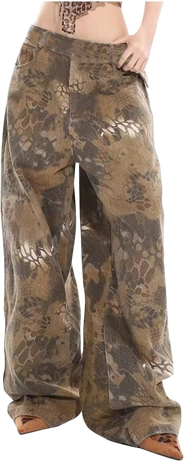 Women's Wide Leg Jeans 2024 Fall Trendy Marble Print High Waisted Denim Pants Y2k Fashion Bottom ... | Amazon (US)