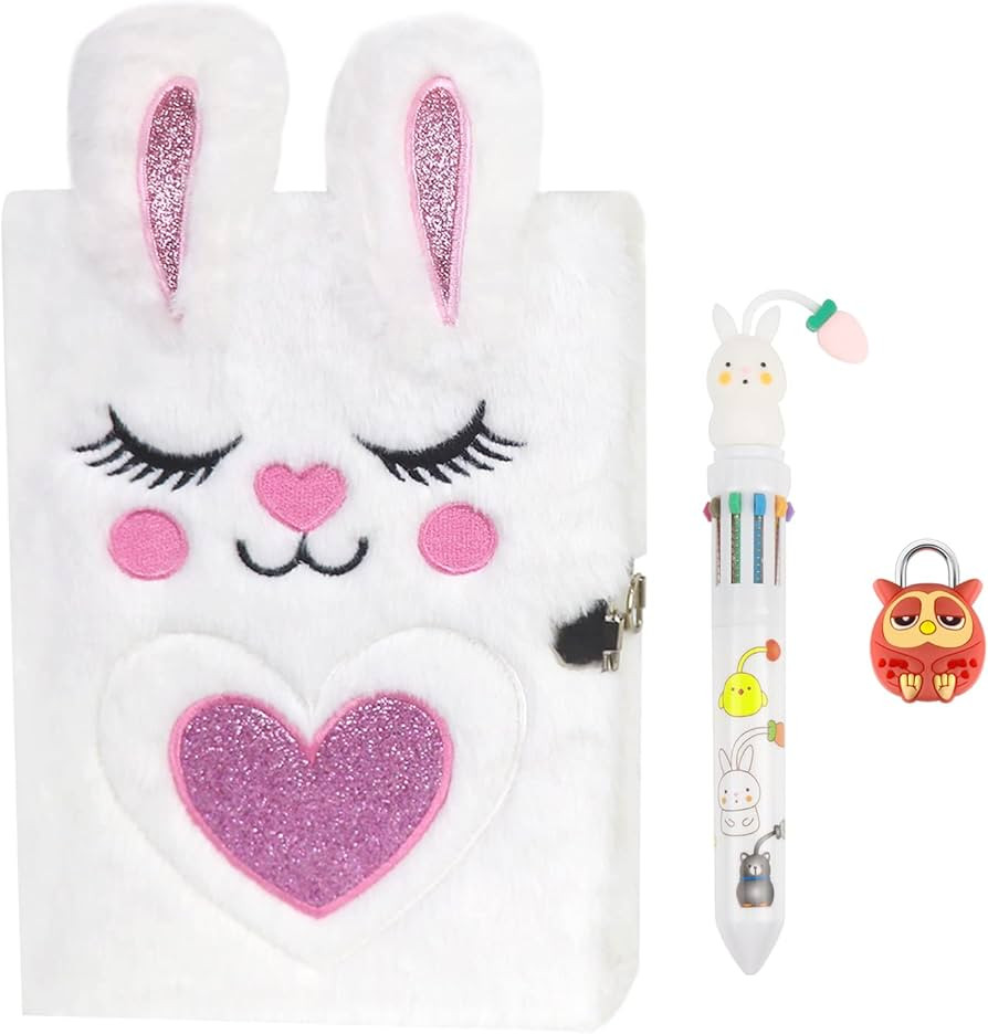 Plush Diary, Diary with Lock for Girls, Cute Rabbit Kids Journal Notebook Set, Lined bunny diary ... | Amazon (US)
