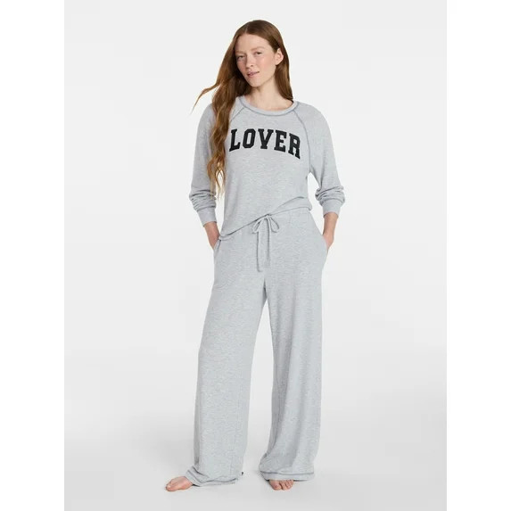Joyspun Women's Cozy Lounge Collection Hacci Long Sleeve Top and Pants Pajama Set, 2-Piece, Sizes... | Walmart (US)