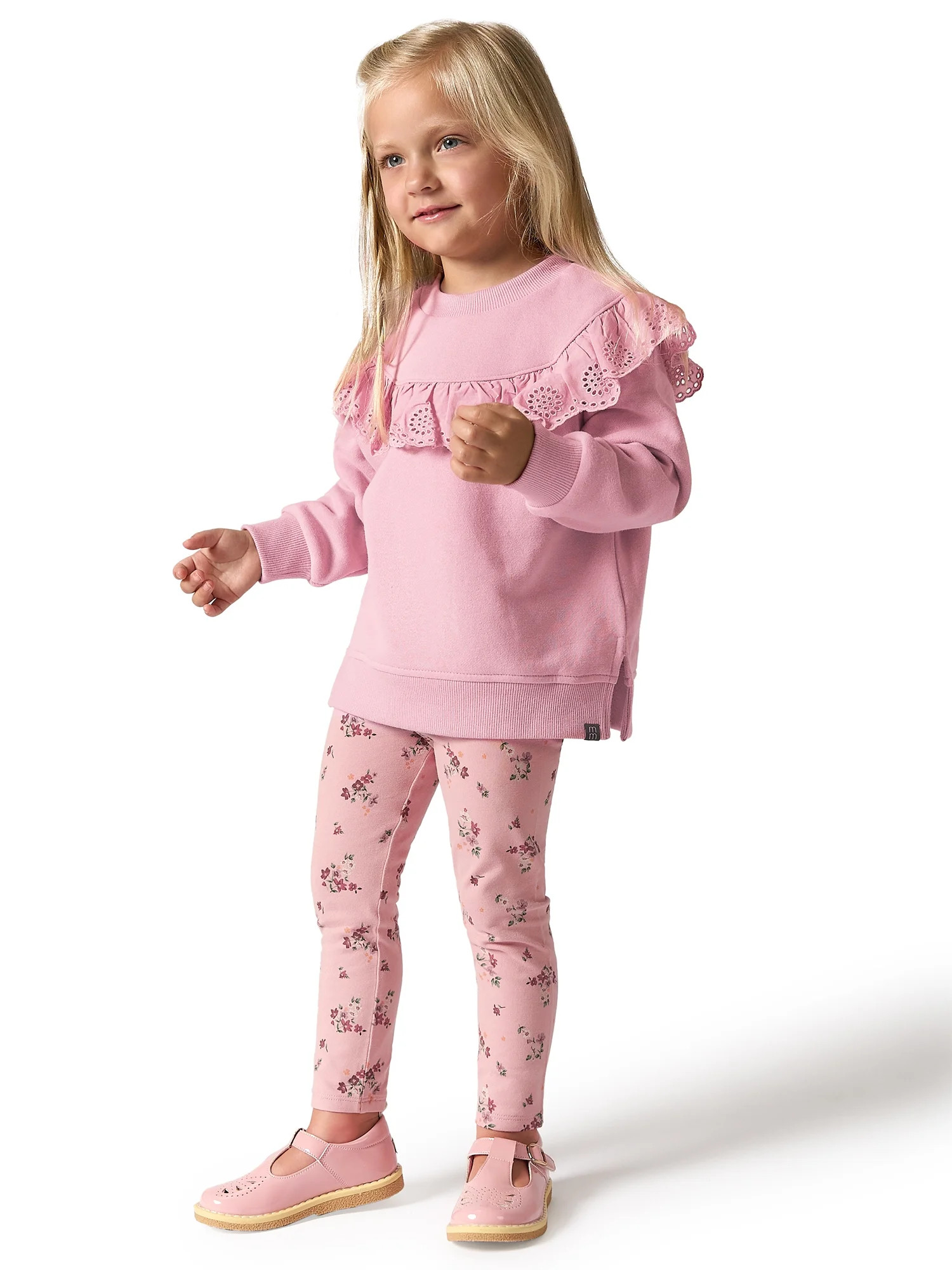 Modern Moments by Gerber Toddler Girl Eyelet Ruffle Sweatshirt Tunic and Legging Set, Sizes 12M-5... | Walmart (US)