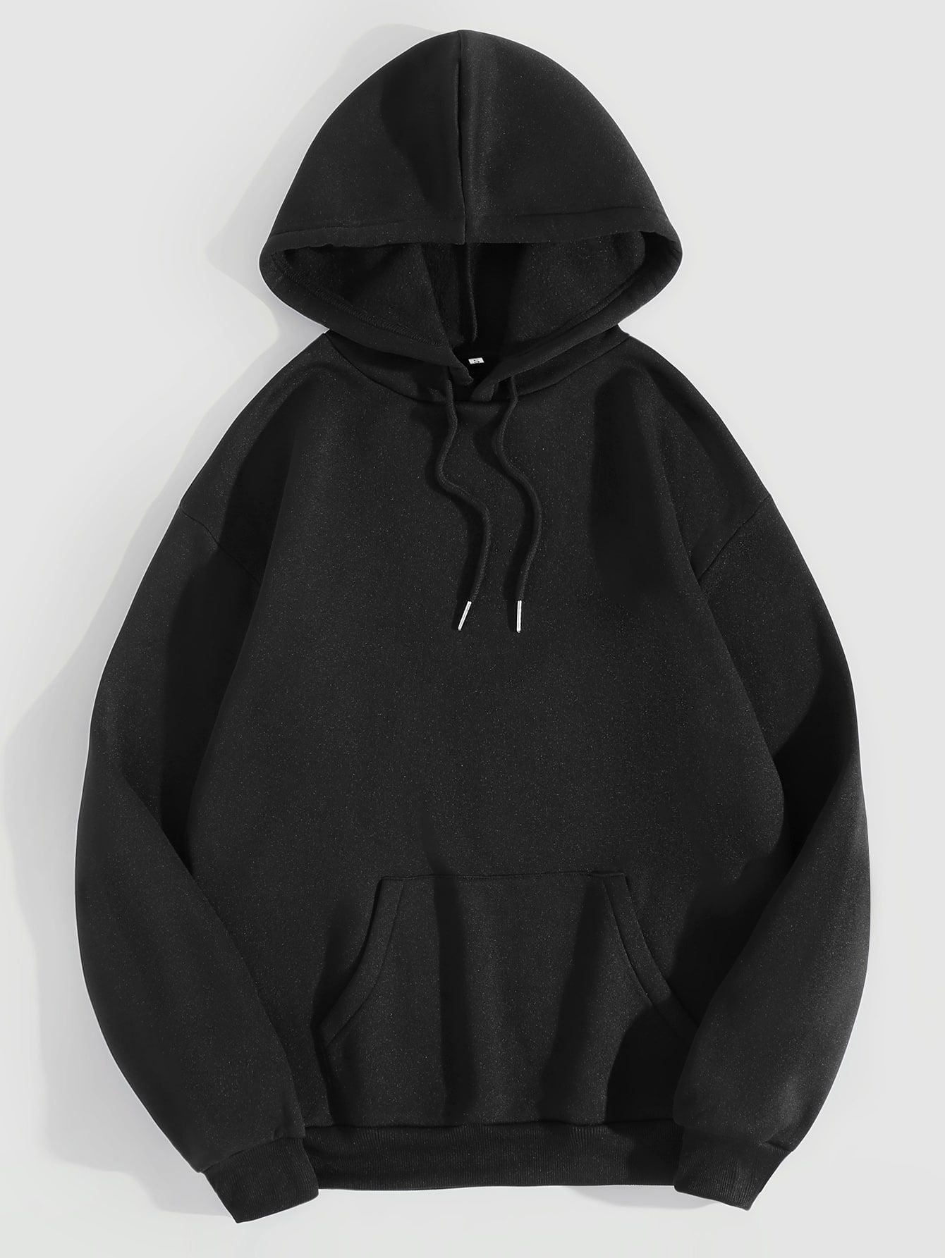 Solid Kangaroo Pocket Drawstring Thermal Hoodie | SHEIN