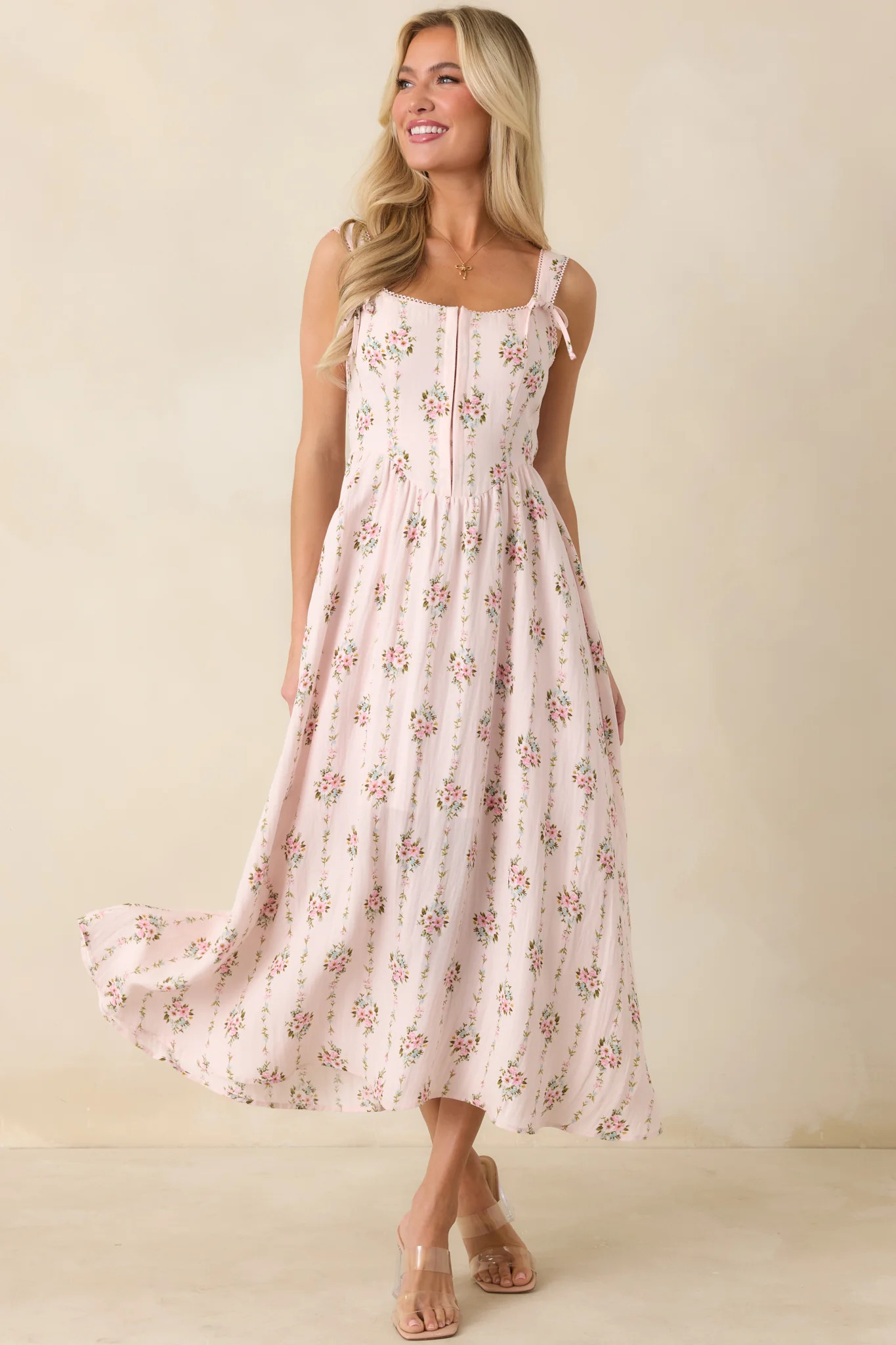 Some Kind of Wonderful Light Pink Floral Midi Dress | Red Dress