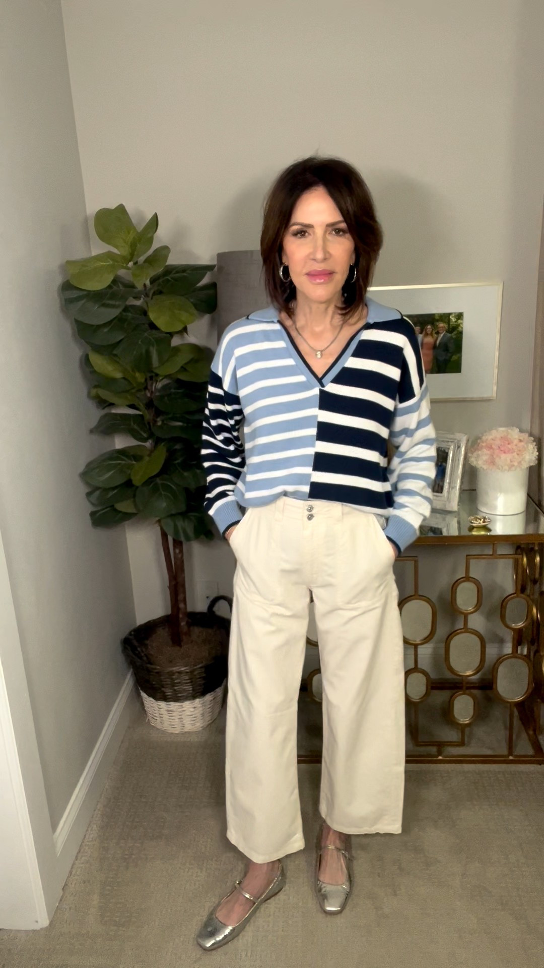 blue striped sweater, wide leg pants, silver flats, over 50 outfits, spring outfit 

#LTKOver40 #LTKSeasonal #LTKgrwm