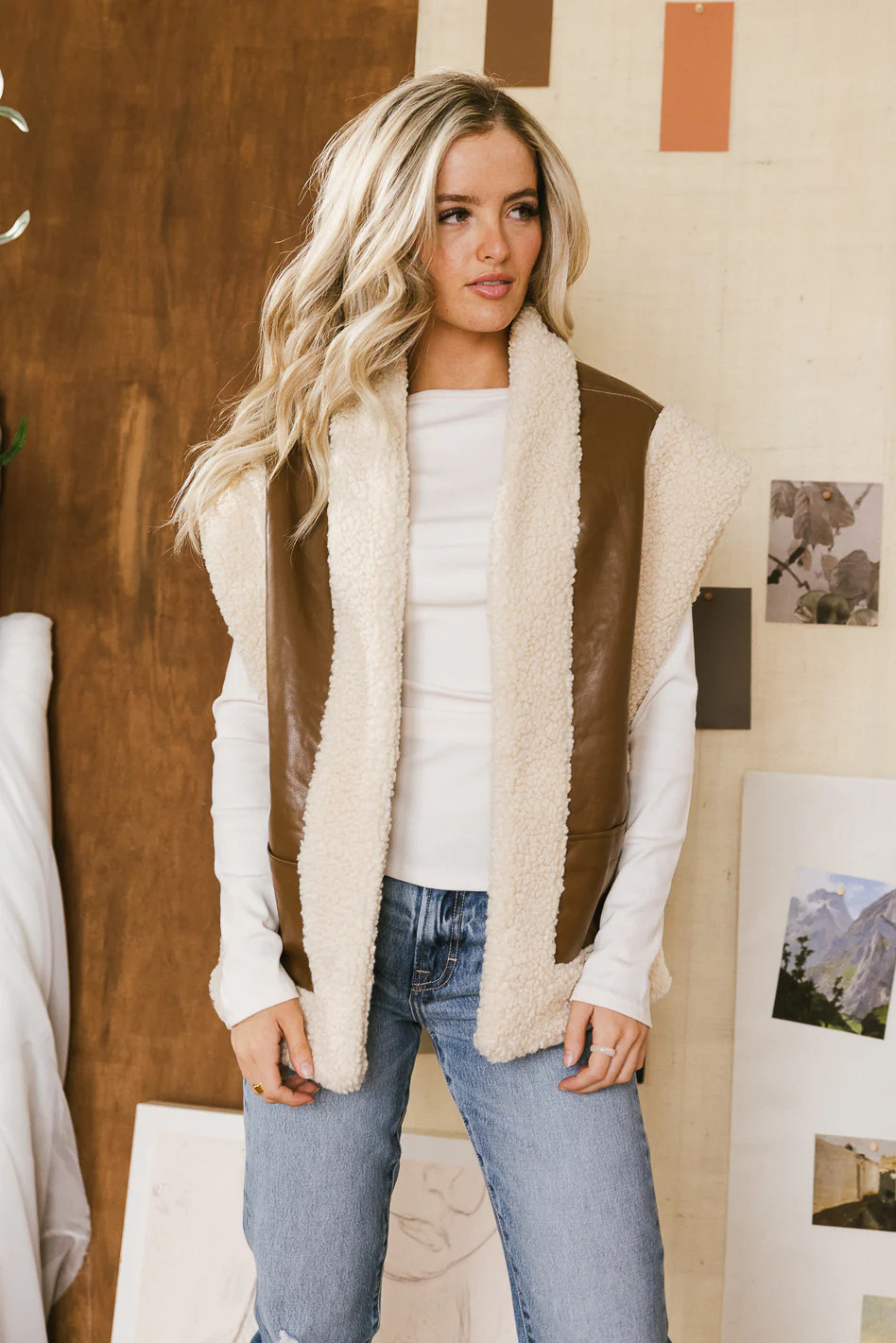 Last Night Sherpa Lined Vest in Brown | Böhme US