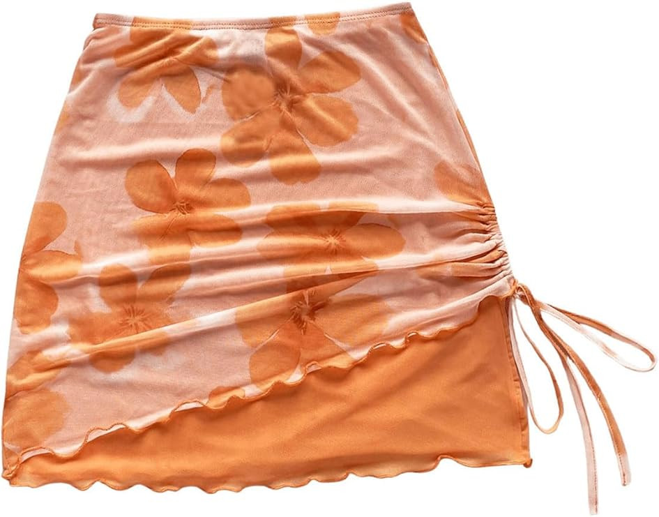 Milumia Women's Floral Print Drawstring Side Mini Skirt Lettuce Trim Mesh Beach Skirts | Amazon (US)