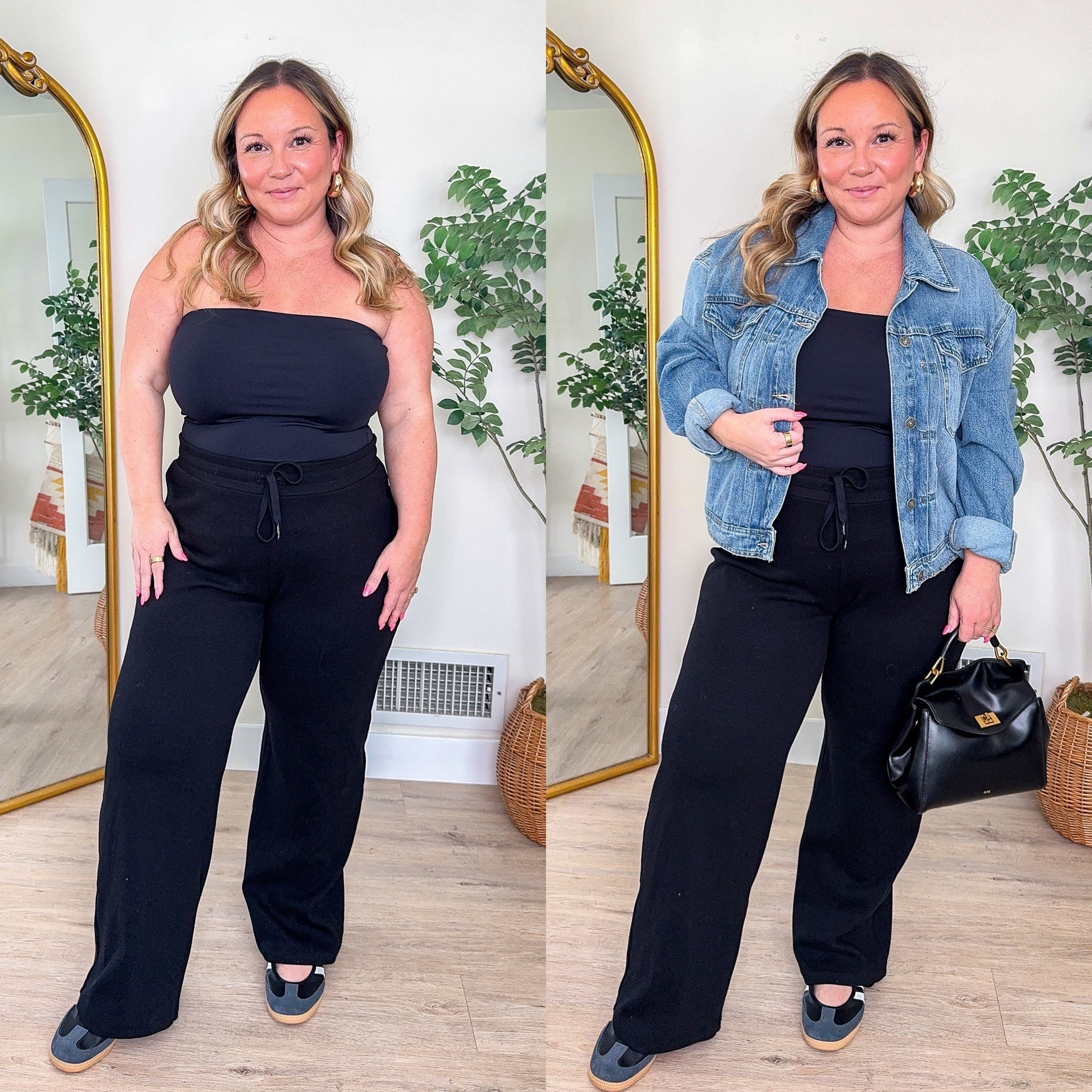 Aritzia fall outfit 
Causal style
Pants size LARGE SHORT 
Tube top size XL- size up 
Jacket is Free People and I love the oversized fit! Wearing a size LARGE 
Mary Jane adidas sambas run tts for me 

Travel outfit, everyday style, fall outfit, jacket, fall jacket, denim jacket, mom style, petite style, fall style, loungewear

#LTKStyleTip #LTKMidsize #LTKOver40