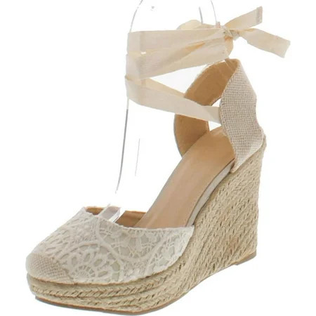 Wild Diva Maegan-32 Womens Floral Crochet Ankle Wrap Slingback Espadrille Wedge Beige 7 | Walmart (US)