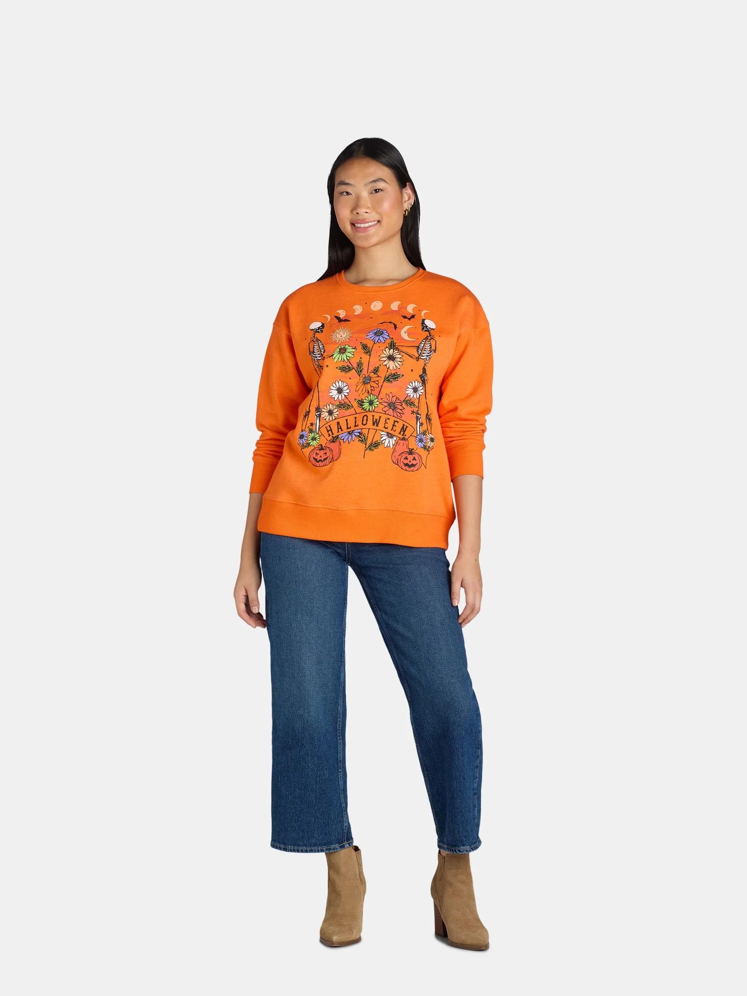 Positivitees Women’s Halloween Graphic Fleece Sweatshirt with Long Sleeves, Sizes S-XXXL | Walmart (US)