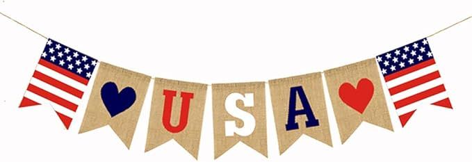 Independence Day Burlap Banners for 4th of July Decorations USA Bunting American Flag Banners Gar... | Amazon (US)