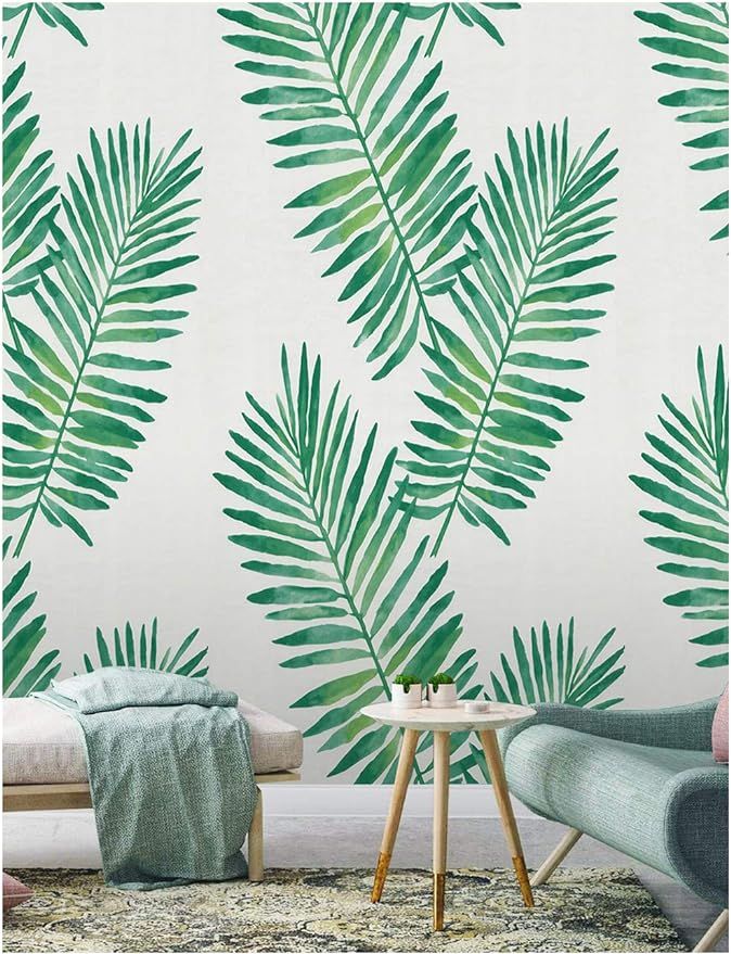 HaokHome 93024 Tropical Palm Peel and Stick Wallpaper Removable Green White Vinyl Self Adhesive 1... | Amazon (US)