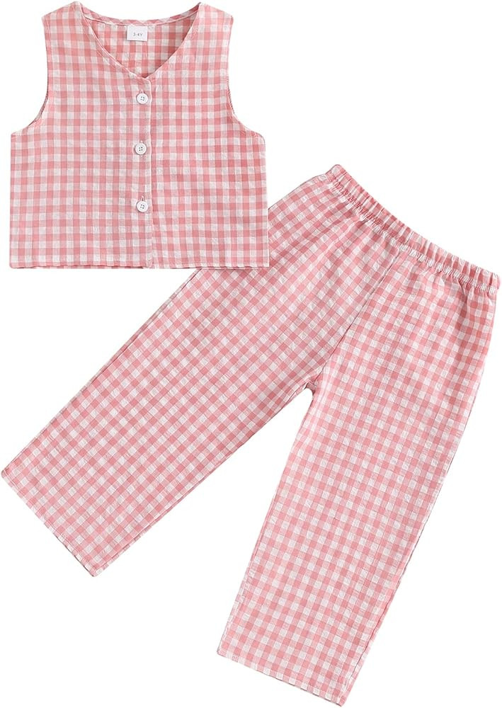 Plaid Outfit Toddler Girl Button Down V Neck Vest Sleeveless Tops Plaid Print Waistcoat Blazer an... | Amazon (US)