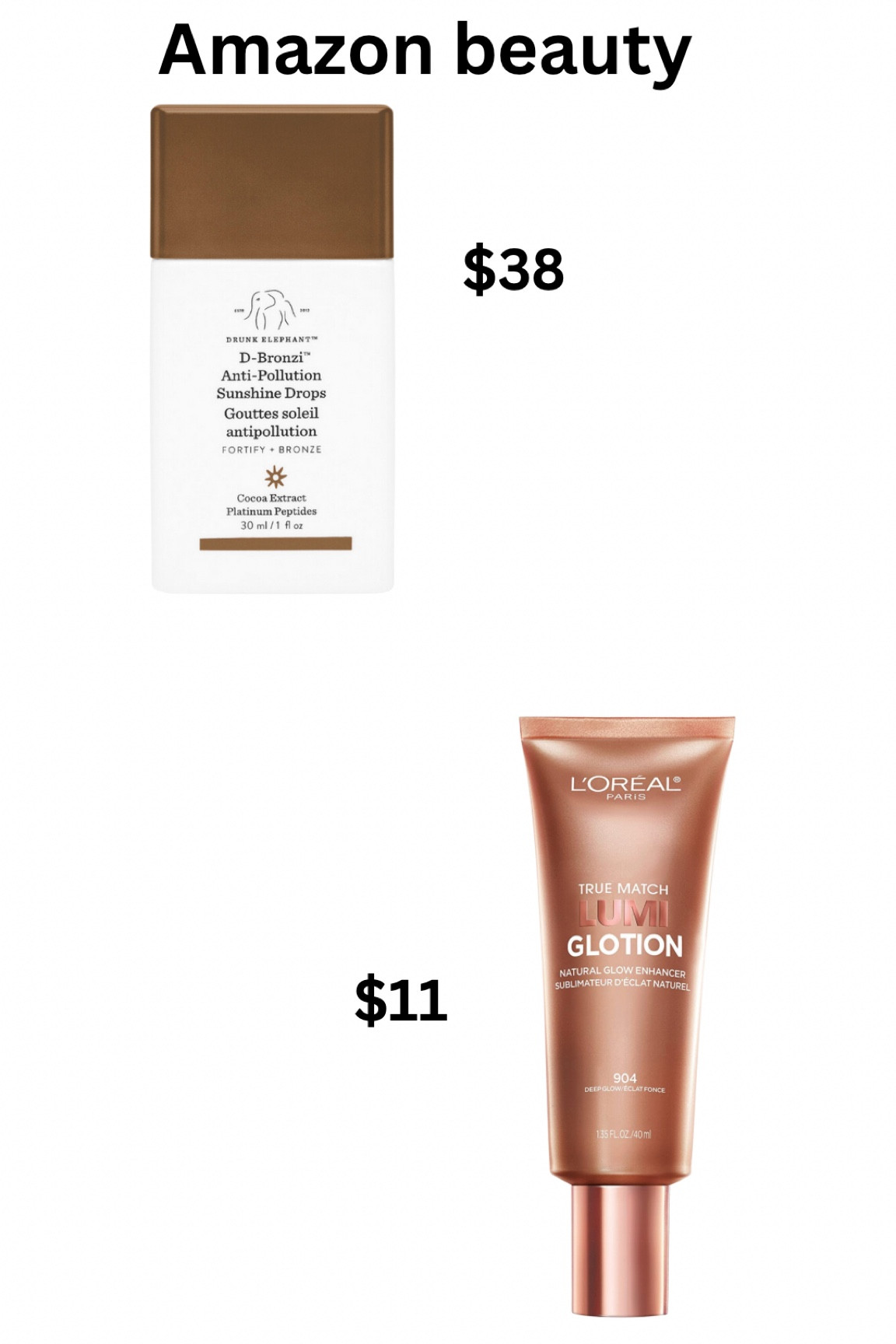 Amazon beauty dupes! Drunk elephant bronzing drops vs L’Oréal lumi glotion perfect for summer and it comes in different shades! 

#LTKFind #LTKbeauty #LTKBeautySale