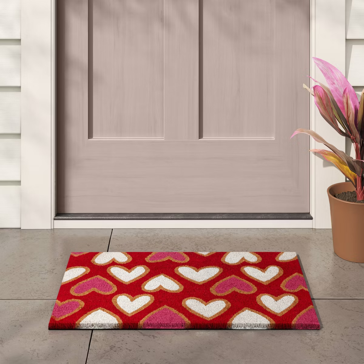 Valentine's Day Multi Hearts Coir Doormat Red - Room Essentials™ | Target
