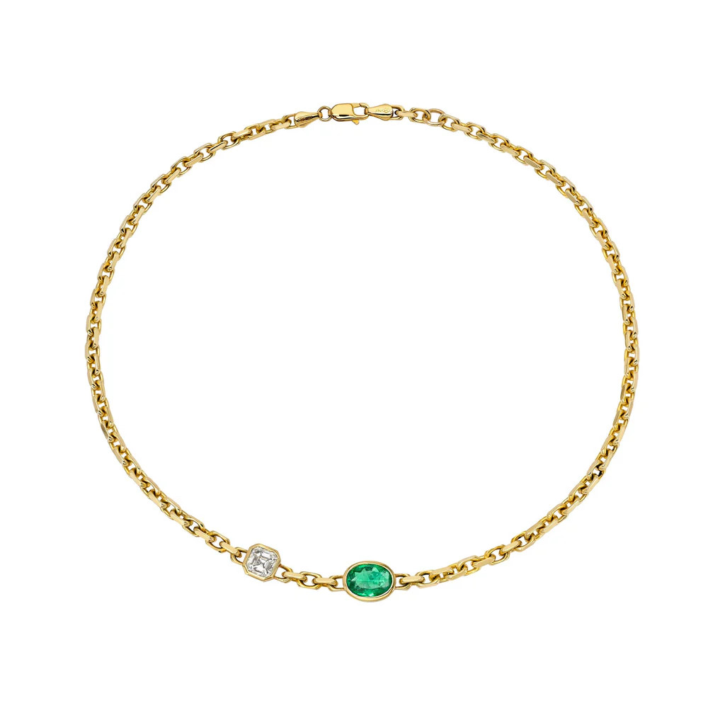 Lovers Duet Diamond and Emerald Chain Necklace | Logan Hollowell