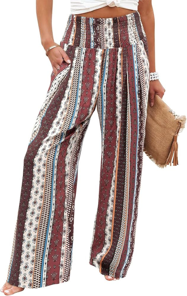 Angerella Womens Elastic High Waisted Palazzo Pants Casual Wide Leg Long Lounge Pant Trousers wit... | Amazon (US)