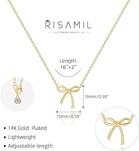 Gold Necklace for Women - Bow Necklace 14K Dainty Gold Necklace Cute Small Tiny Bow Pendant Choke... | Amazon (US)