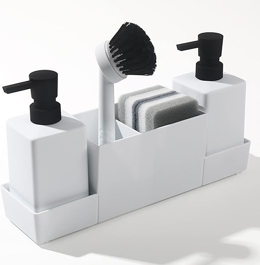 Kitchen Soap Dispenser with Sponge Holder Set for Sink Caddy (Double soap dispensers and 1 Brush)... | Amazon (US)