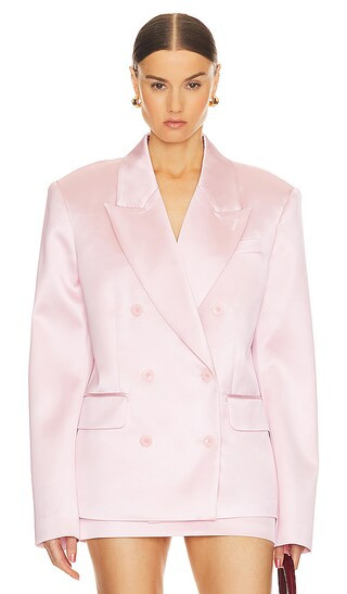 Heavy Satin Double Breasted Jacket in Pale Pink | Revolve Clothing (Global)