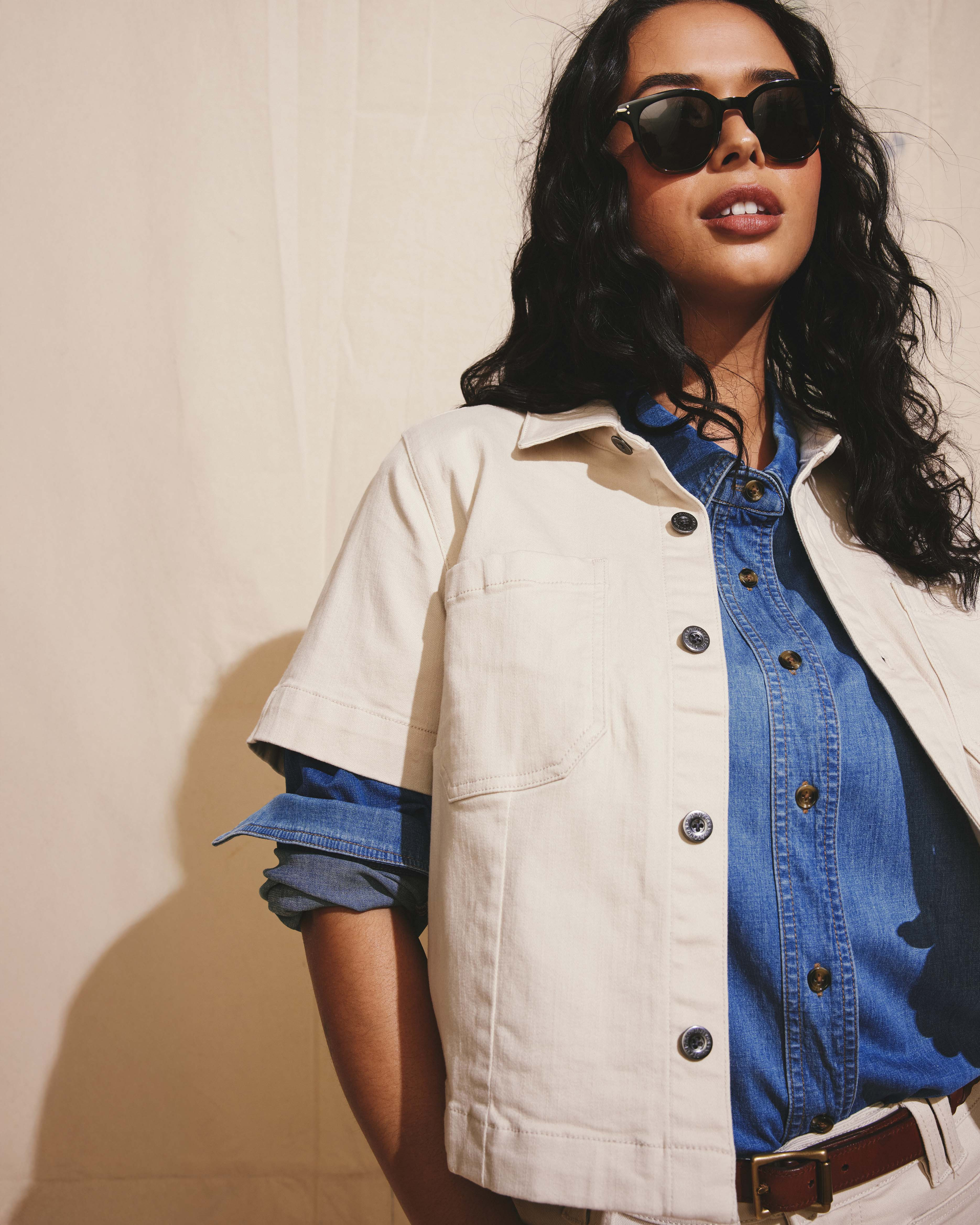 Flynn Short Sleeve Denim Shacket - Ecru | Universal Standard