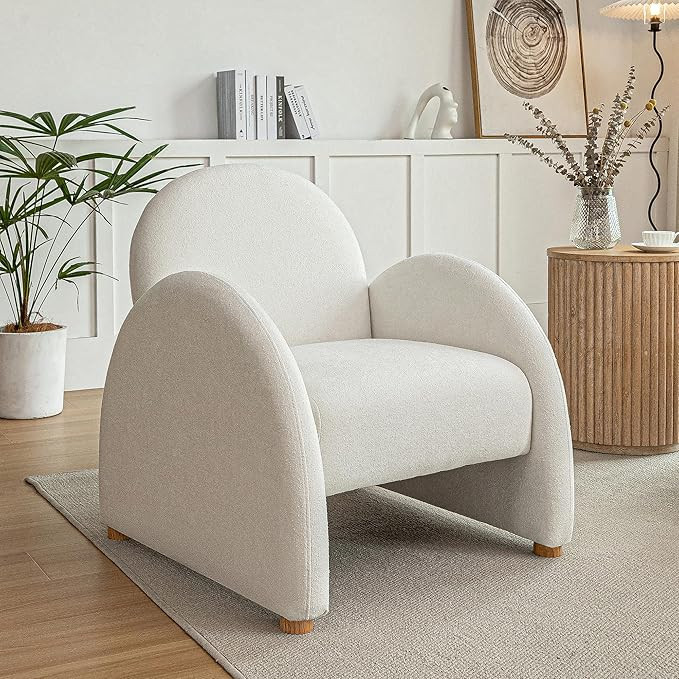 Modern Accent Chair, Upholstered Boucle Arm Single Sofa, Comfy Armchair, Fluffy Reading Chair for... | Amazon (US)