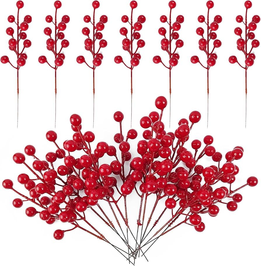 RONYOUNG 32PCS 9" Artificial Holly Berries Christmas Winter Fake Berries, Artificial Red Berry St... | Amazon (US)
