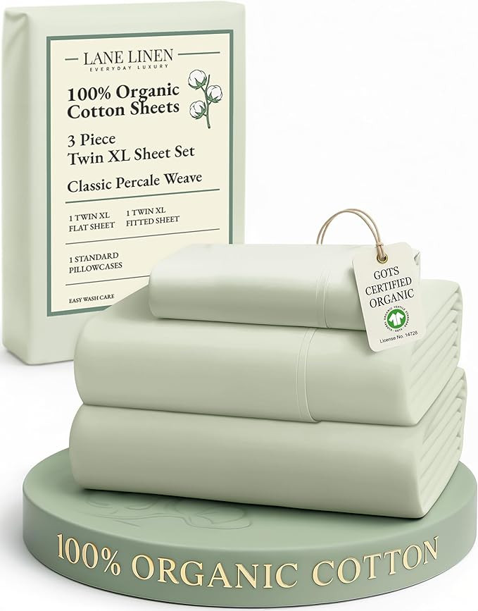 LANE LINEN 100% Mercerized Organic Cotton Twin XL Sheets Set, Soft & Comfy Percale Weave - Perfec... | Amazon (US)