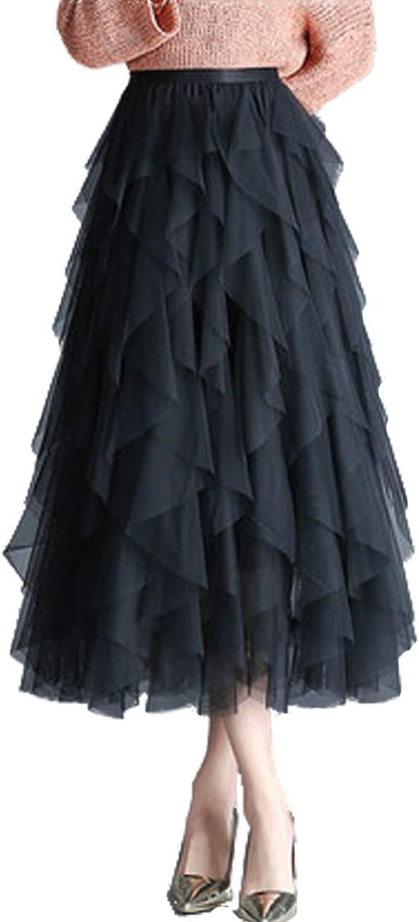 Femiserah Women's Long Rainbow A Line Tulle Tutu Skirts Tiered Skirt Petticoat | Amazon (US)