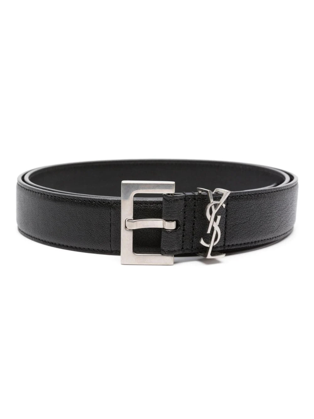 Saint Laurent YSL logo-plaque leather belt - Black | Farfetch Global