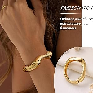 Chunky Gold Bracelet Gold Cuff Bangle Bracelets for Women Non Tarnish Teen Girl Gifts Trendy Stuf... | Amazon (US)