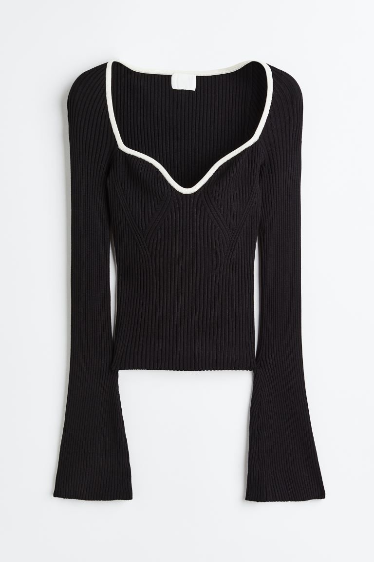 Rib-knit jumper - Black/White - Ladies | H&M GB | H&M (UK, MY, IN, SG, PH, TW, HK)