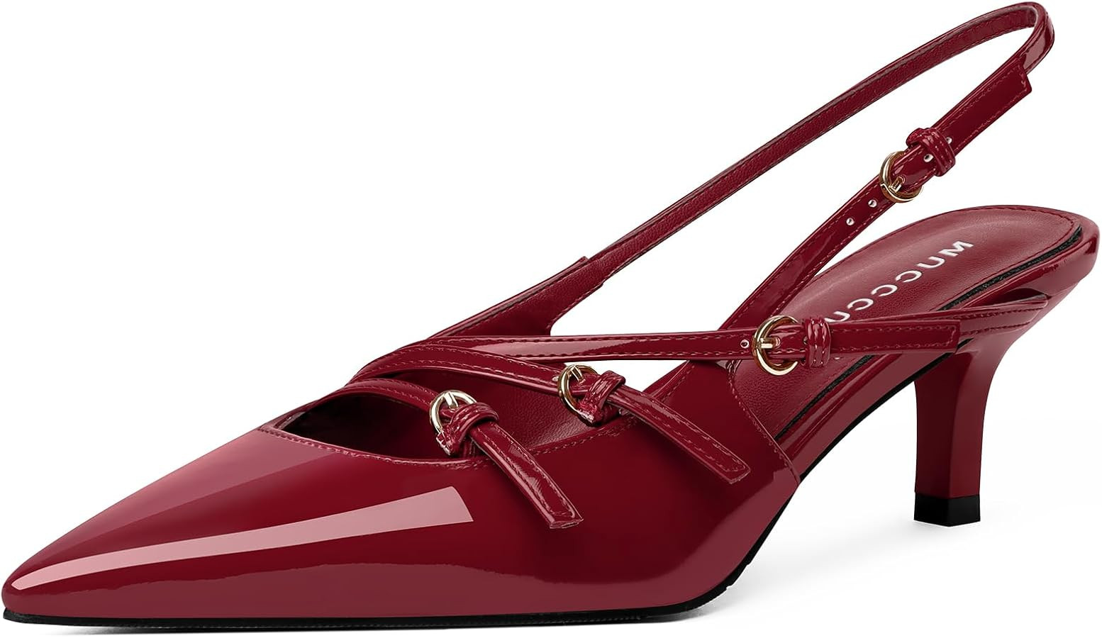MUCCCUTE Kitten Heels for Women Pointed Toe Slingback Low Heels with Buckle Strap Heeled Pumps | Amazon (US)