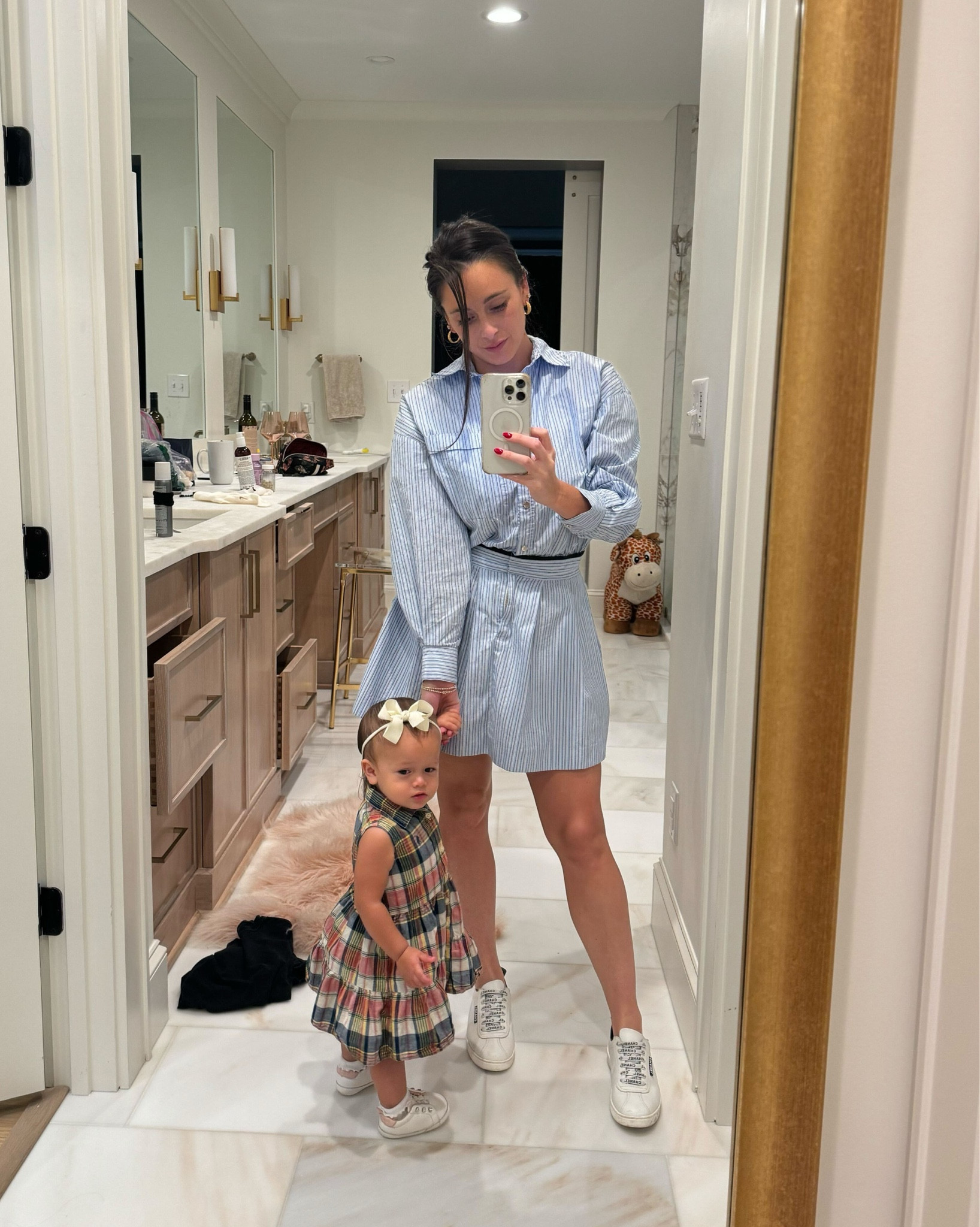 Mom: striped shirt dress + Chanel trainers 👟— Baby: plaid shirt dress + sneakers ♥️

#LTKFamily #LTKKids #LTKBaby