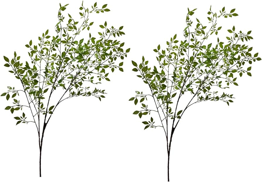 2Pcs Artificial Bamboo Plant Branch, 43.3in Nandina Domestica Faux Greenery Branches Fake Green P... | Amazon (US)